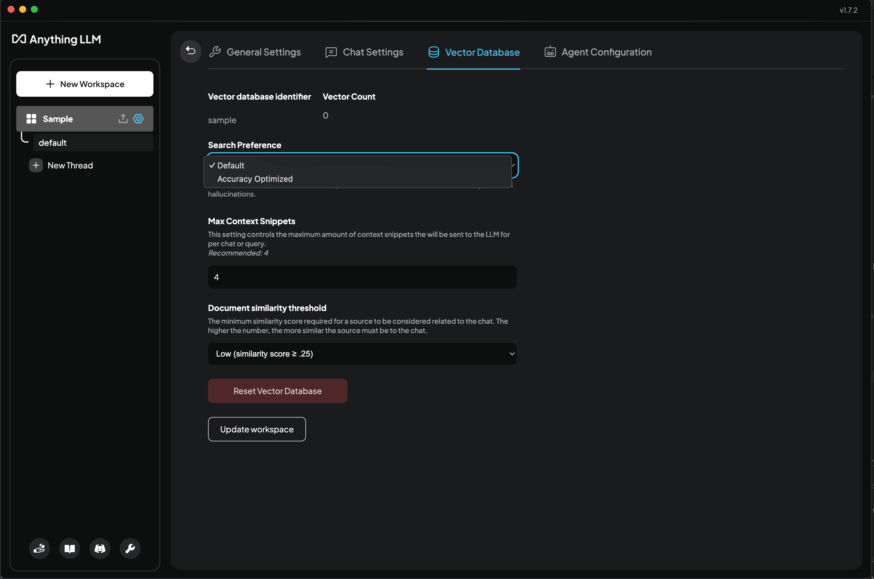 Methodius AI Workspace RAG Search Preference